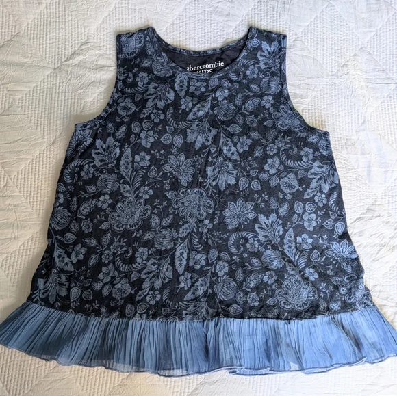 NWOT Abercrombie Kids Blue Floral Top With Chiffon Ruffle Size 15/16(Bust 32/34) - Picture 5 of 9